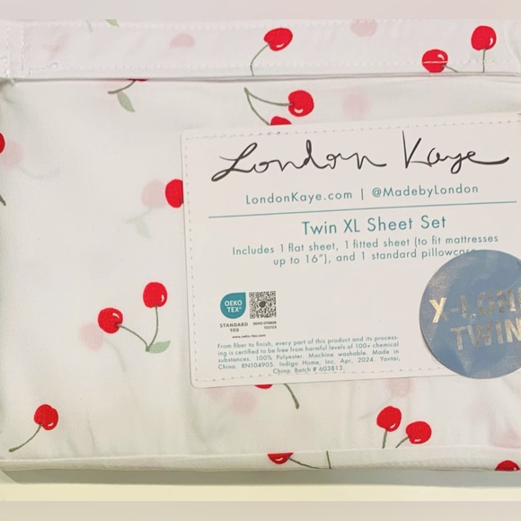 London Kaye Cherry Fruit Sheet Set - Twin XL - Picture 4 of 5